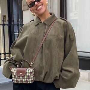 Zara faux suede jacket in khaki green